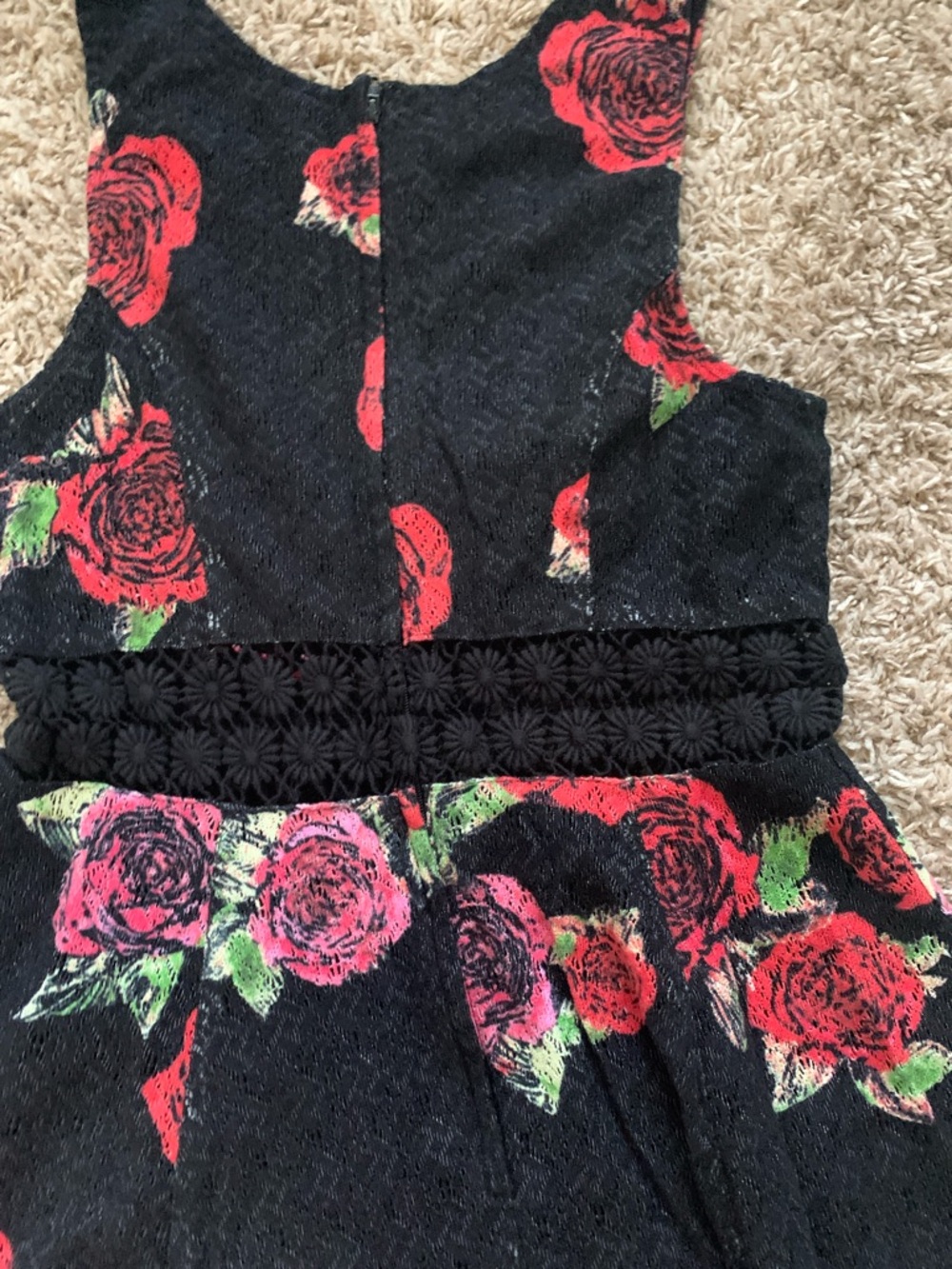 Free People Women’s Black Lace Rose Floral Mini Sleeveless Skater Dress Size 8 - Picture 11 of 12